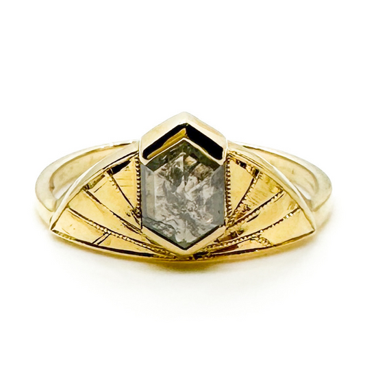 Eugenia OOAK Salt & Pepper Diamond 18k Gold Ring