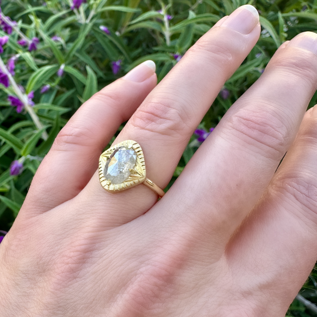 Elsie OOAK Salt & Pepper Diamond 18k Gold Ring