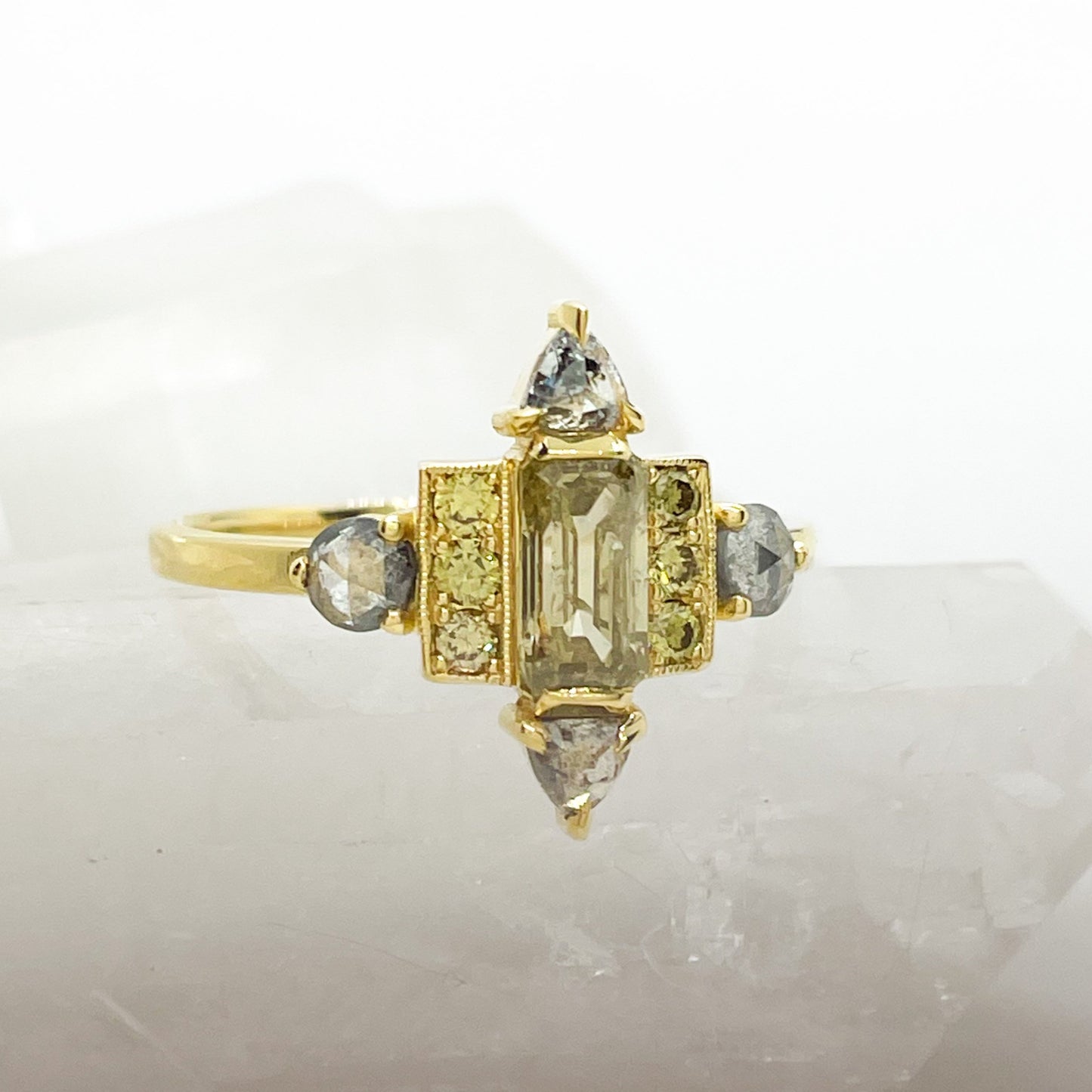 Franconia 18k OOAK Natural Fancy Grey Green Diamond Ring