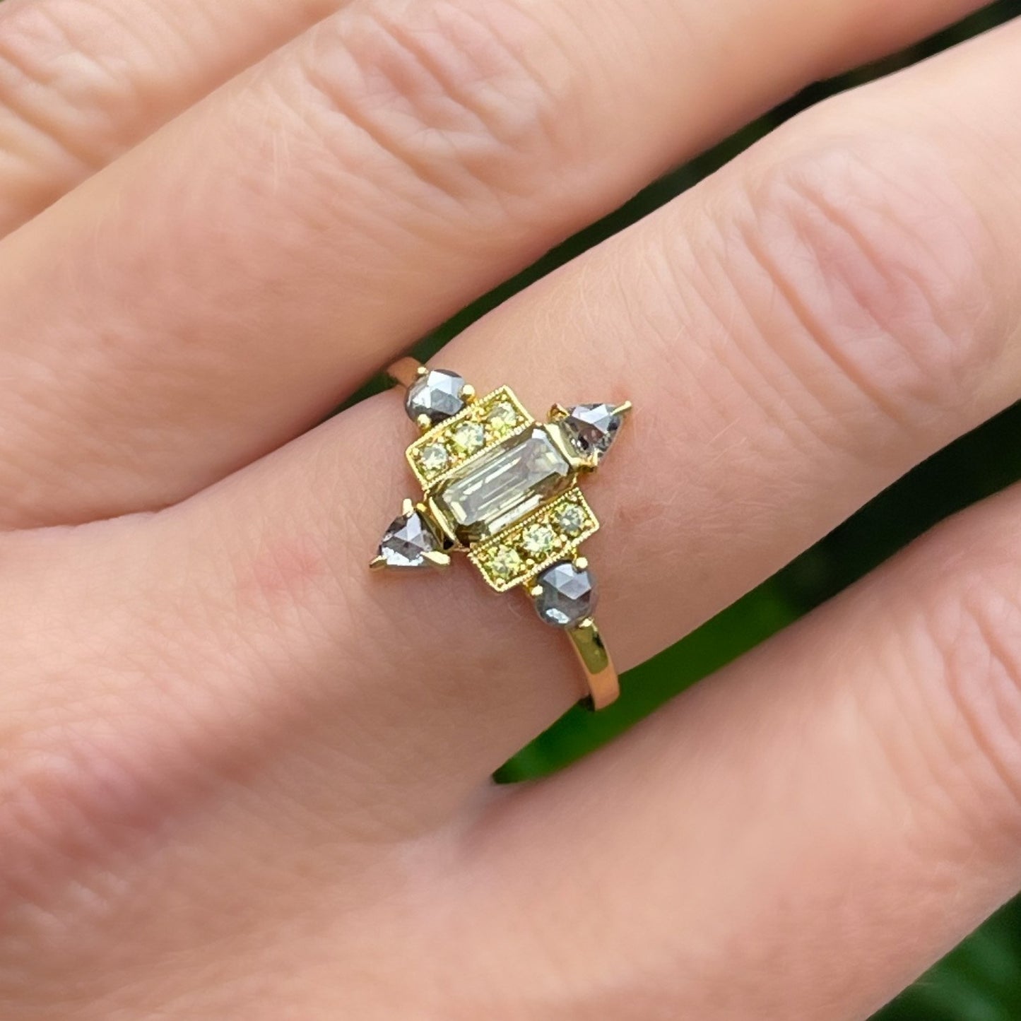 Franconia 18k OOAK Natural Fancy Grey Green Diamond Ring