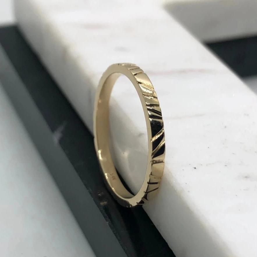 Moraga 14k Gold Hand-Detailed Stacking Ring