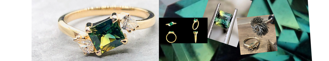 Green Parti Sapphire Engagement Ring