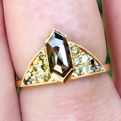 Champagne Diamond 18k Yellow Gold Fan Ring