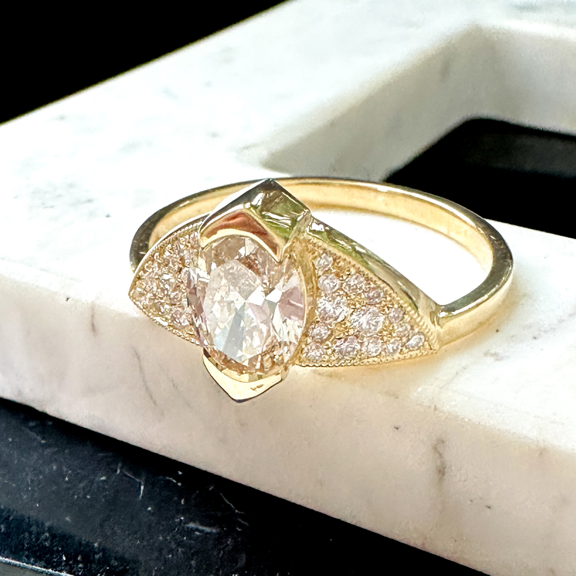 Champagne Diamond Unique Engagement Ring - Oval Champagne Diamond Ring - Oval Champagne Diamond Pavé Ring - Funky Diamond Ring - Art Deco Brown Diamond Ring - Light Brown Diamond Oval Engagement Ring - Unique Oval Diamond Ring - Made in San Francisco - San Francisco Fine Jewelry