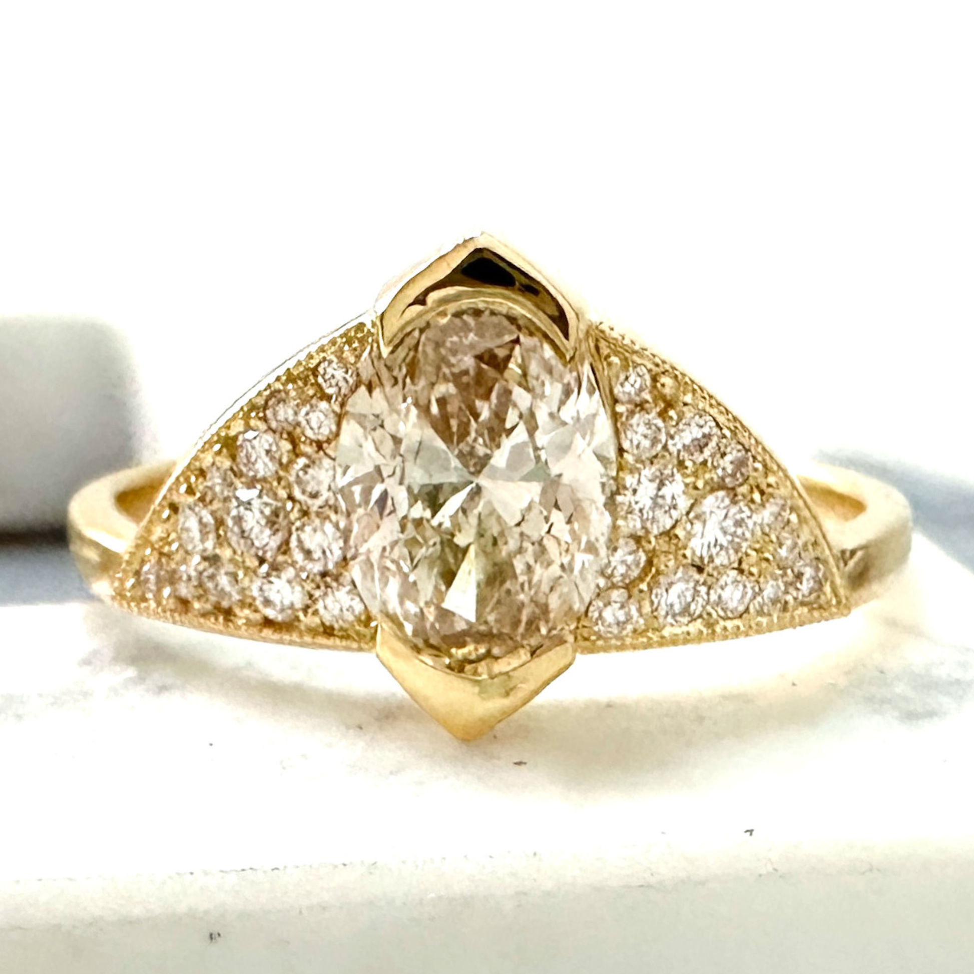 Champagne Diamond Unique Engagement Ring - Oval Champagne Diamond Ring - Oval Champagne Diamond Pavé Ring - Funky Diamond Ring - Art Deco Brown Diamond Ring - Light Brown Diamond Oval Engagement Ring - Unique Oval Diamond Ring - Made in San Francisco - San Francisco Fine Jewelry