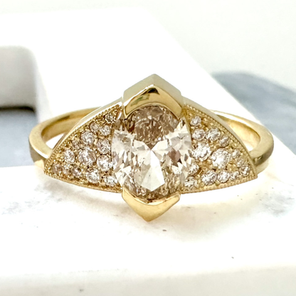Champagne Diamond Unique Engagement Ring - Oval Champagne Diamond Ring - Oval Champagne Diamond Pavé Ring - Funky Diamond Ring - Art Deco Brown Diamond Ring - Light Brown Diamond Oval Engagement Ring - Unique Oval Diamond Ring - Made in San Francisco - San Francisco Fine Jewelry