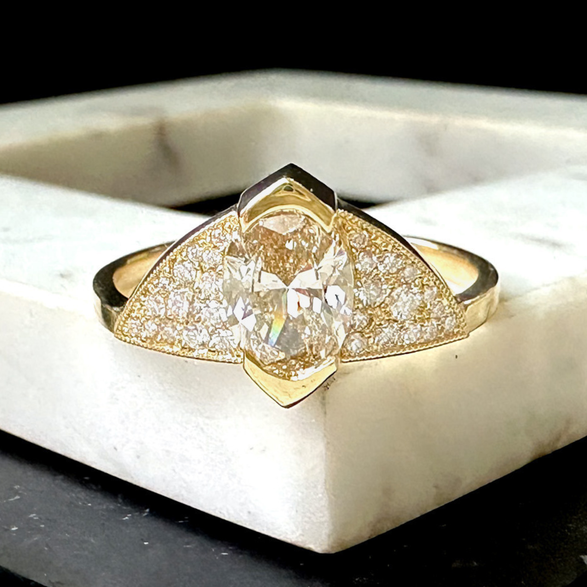 Champagne Diamond Unique Engagement Ring - Oval Champagne Diamond Ring - Oval Champagne Diamond Pavé Ring - Funky Diamond Ring - Art Deco Brown Diamond Ring - Light Brown Diamond Oval Engagement Ring - Unique Oval Diamond Ring - Made in San Francisco - San Francisco Fine Jewelry
