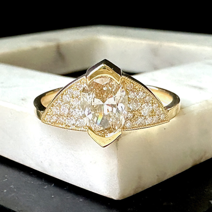 Champagne Diamond Unique Engagement Ring - Oval Champagne Diamond Ring - Oval Champagne Diamond Pavé Ring - Funky Diamond Ring - Art Deco Brown Diamond Ring - Light Brown Diamond Oval Engagement Ring - Unique Oval Diamond Ring - Made in San Francisco - San Francisco Fine Jewelry