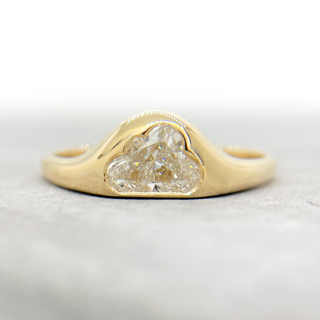 Cloud Diamond Unique Gold Signet Ring - Cloud Diamond Engagement Ring - Gold Diamond Signet Ring