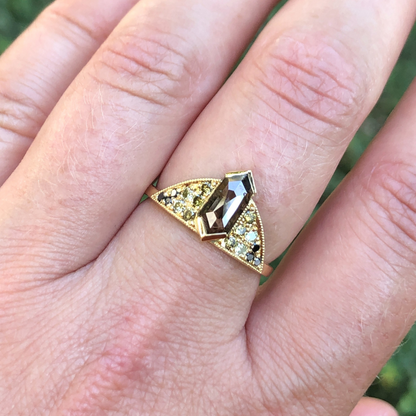 Champagne Diamond 18k Yellow Gold Fan Ring