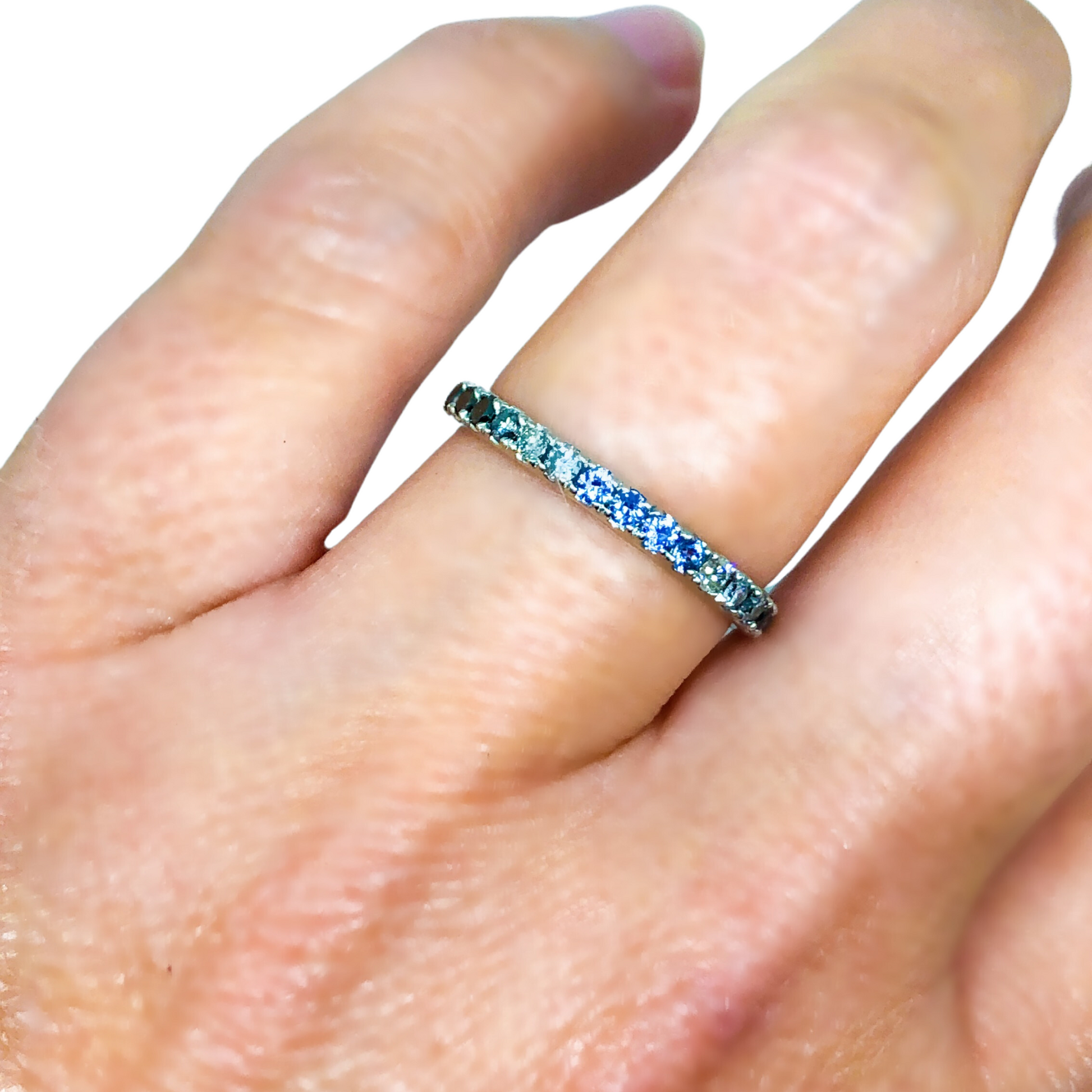 Platinum 2mm Montana Sapphire Wedding Band with Grey Diamonds and Black Diamonds