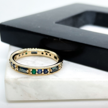 OctaHedron Jewelry San Francisco Made Presidio Brazilian Emerald & Australian Sapphire 14k Yellow Gold Eternity Band Ring