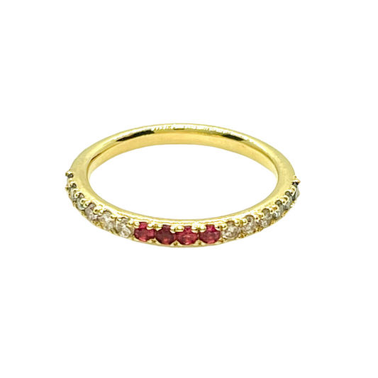 Saturn Bright Pink Sri Lankan Spinel Light Pink Diamond Ombre Wedding Band 18k Yellow Gold Ring