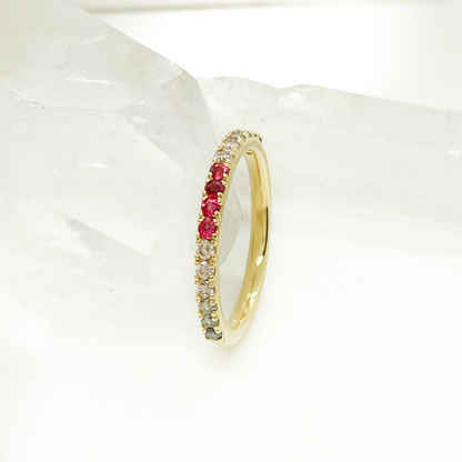 18k Yellow Gold Ombre Band Ring Bright Pink Sri Lankan Spinel with Natural Faint Pink & Grey Diamonds