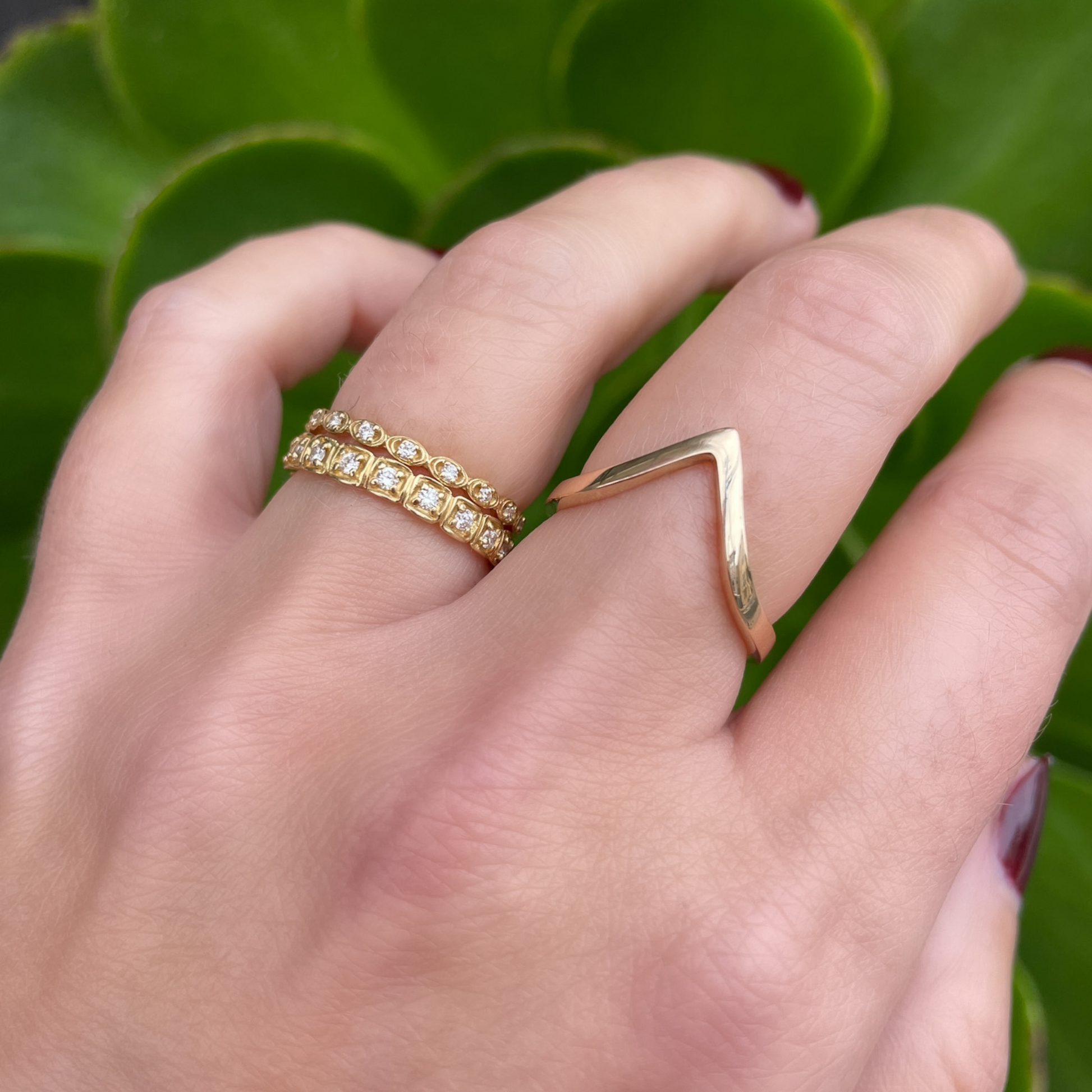 OctaHedron Jewelry San Francisco Made Yellow Gold Stacking Rings 14k & 18k Gold With Diamonds