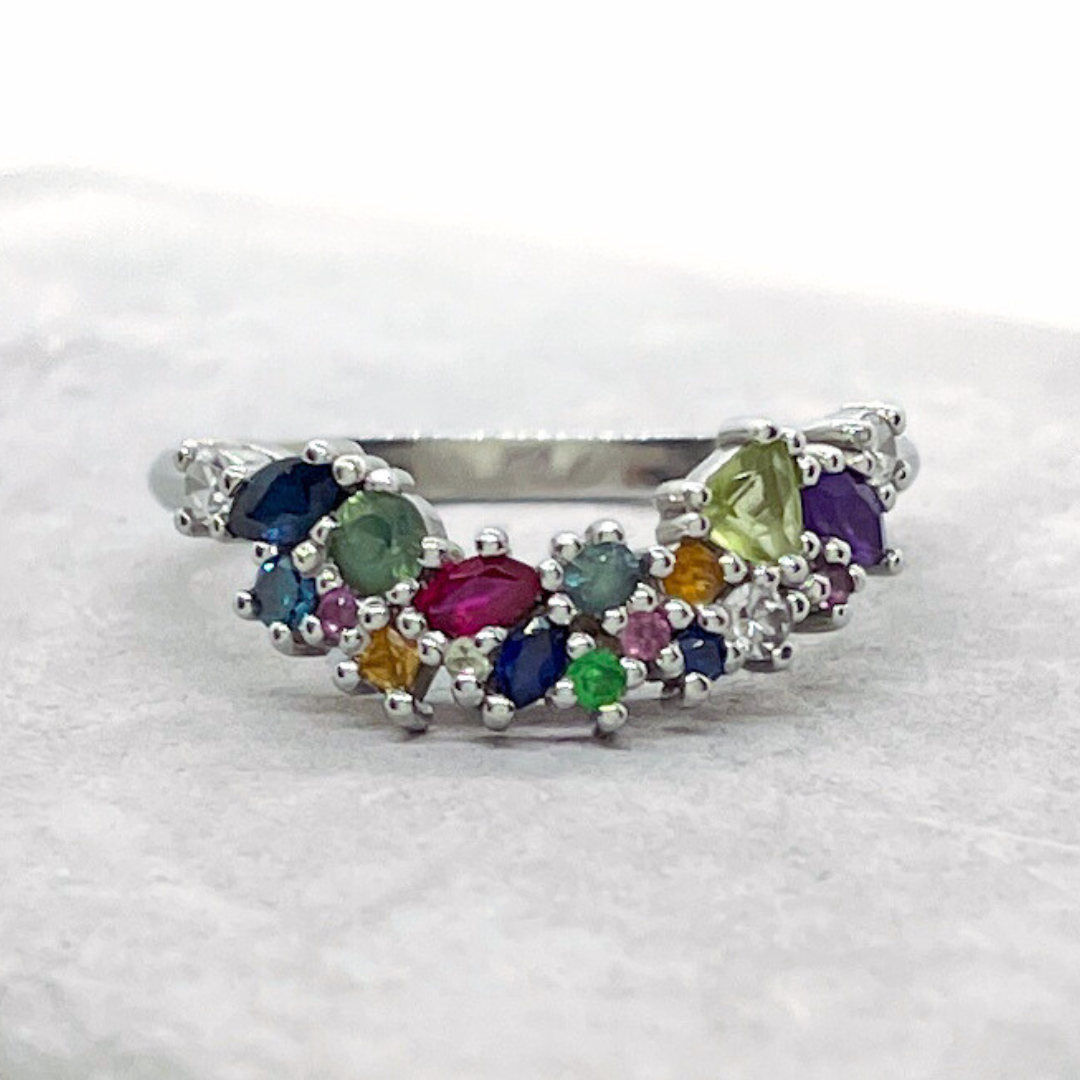 Custom Platinum Mixed Gemstone Ring with Sapphire, Alexandrite, Peridot, Amethyst, Citrine, Tsavorite