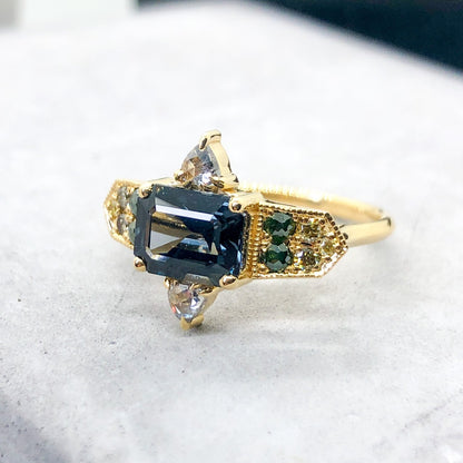 Teal Spinel & Green Diamond Alternative Ring