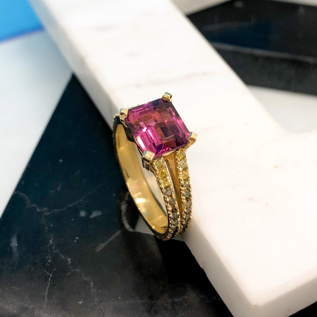 Rubellite Tourmaline 18k Ombre Diamond Ring