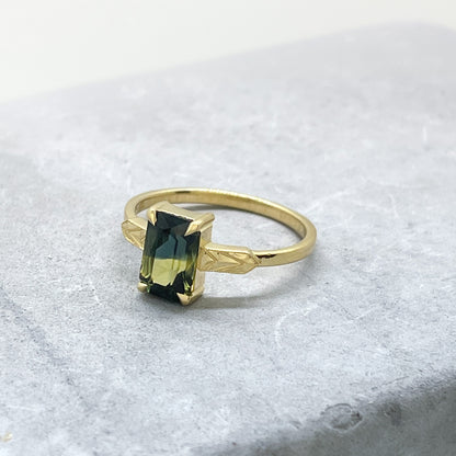 1.70ct Radiant Cut Parti Sapphire 18k Yellow Gold Ring